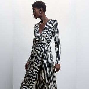 Mango Striped Midi Wrap Dress